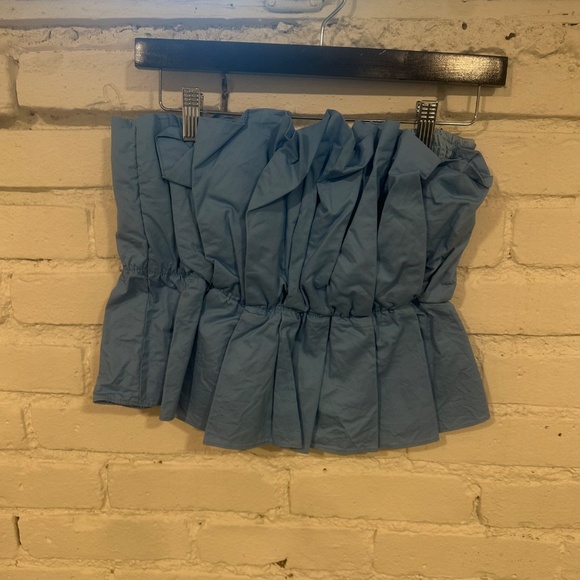 Blue Strapless Ruffle Top - Picture 2 of 3